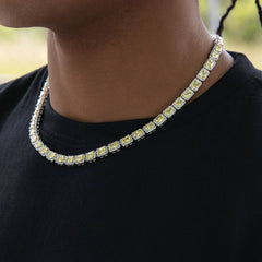 Iced Canary Cushion Cut Tennis Chain in White Gold - 7MM