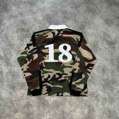 Corteiz Paneled Rugby Long Sleeves Jersey Green Camouflage