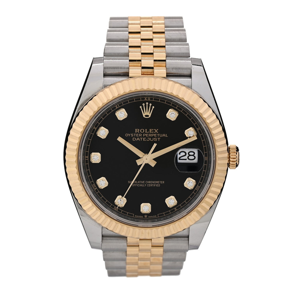 Stainless Steel 18K Yellow Gold Diamond 41mm Oyster Perpetual Datejust Watch Black 126333