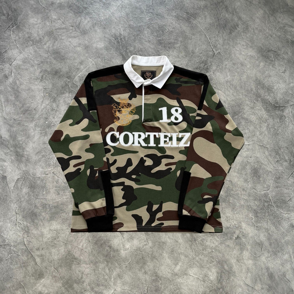Corteiz Paneled Rugby Long Sleeves Jersey Green Camouflage