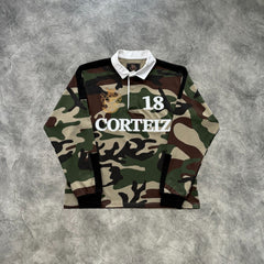Corteiz Paneled Rugby Long Sleeves Jersey Green Camouflage