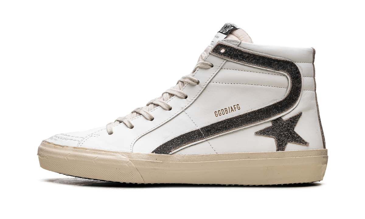 Slide LAB White leather with star and flash in brown suede GMF00115 F006459 10283