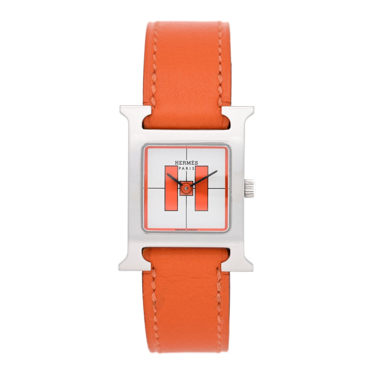 Stainless Steel Swift 21mm Heure H Hour Quartz Watch Orange