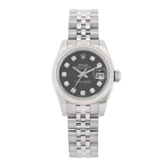 Stainless Steel 18K White Gold Diamond 26mm Oyster Perpetual Datejust Watch Black 179174