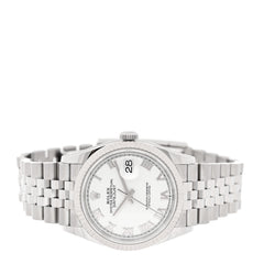 Stainless Steel 18K White Gold 36mm Oyster Perpetual Datejust Watch White Roman 126234