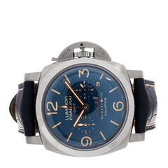 Titanium Alligator 47mm Luminor Equation of Time GMT Manual Winding Watch Blue PAM00670