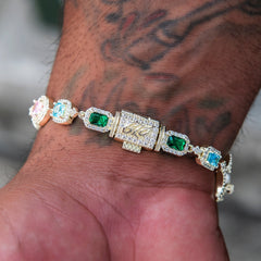 Colored Gemstone Pearl Bracelet in Yellow Gold