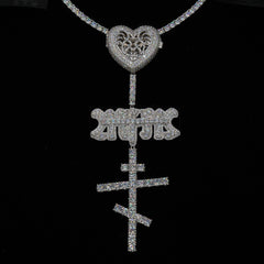 GLD X Bloody Osiris Moissanite Locket Rosary Chain in White Gold Vermeil