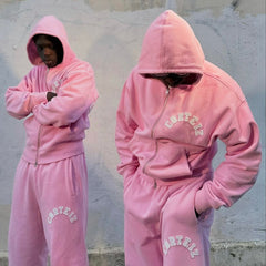 Corteiz Letters Zip-Up Tracksuit Pink