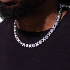 Iced XOXO Tennis Chain Necklace in White Gold