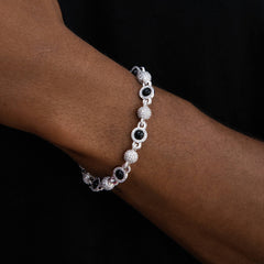 Iced Black Pearl Ball Chain Bracelet in White Gold