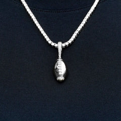 Iced Stitched Football Pendant in White Gold