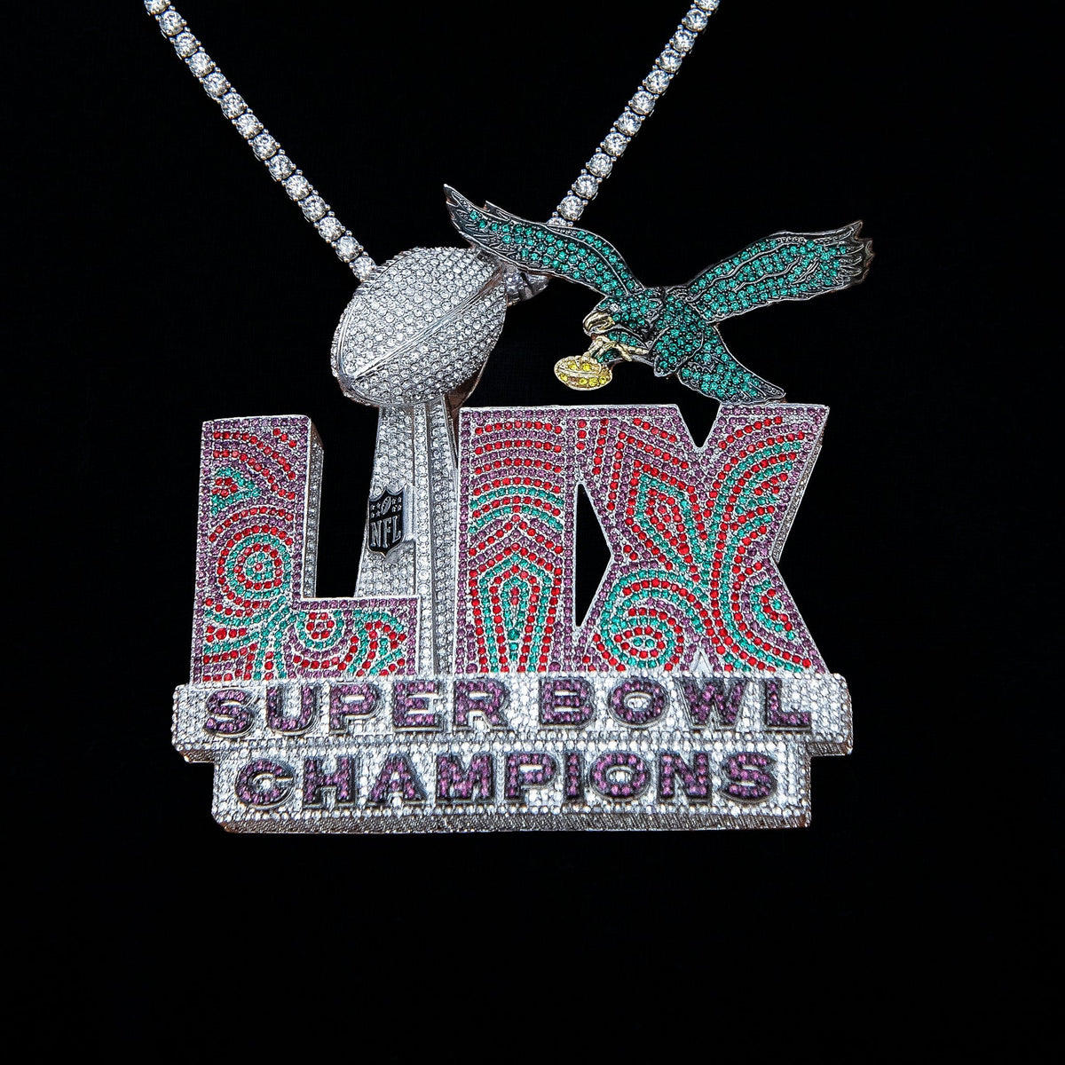 Official NFL Philadelphia Eagles Super Bowl LIX Champions Pendant. Large in White Gold