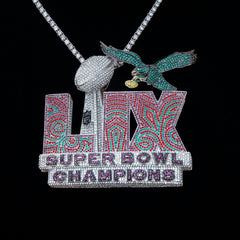 Official NFL Philadelphia Eagles Super Bowl LIX Champions Pendant. Large in White Gold