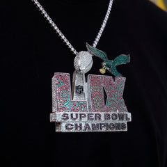 Official NFL Philadelphia Eagles Super Bowl LIX Champions Pendant. Large in White Gold