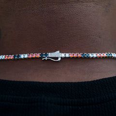 3MM Diamond Tennis Chain - Black Orange White