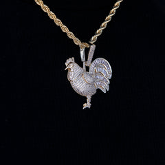 Iced Rooster Pendant in Yellow Gold