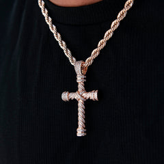 Diamond Rope Cross Pendant in Rose Gold
