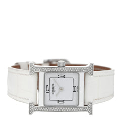 Stainless Steel Alligator Diamond Bezel Lacquer 21mm Heure H Hour Double Jeu Quartz Watch Blanc