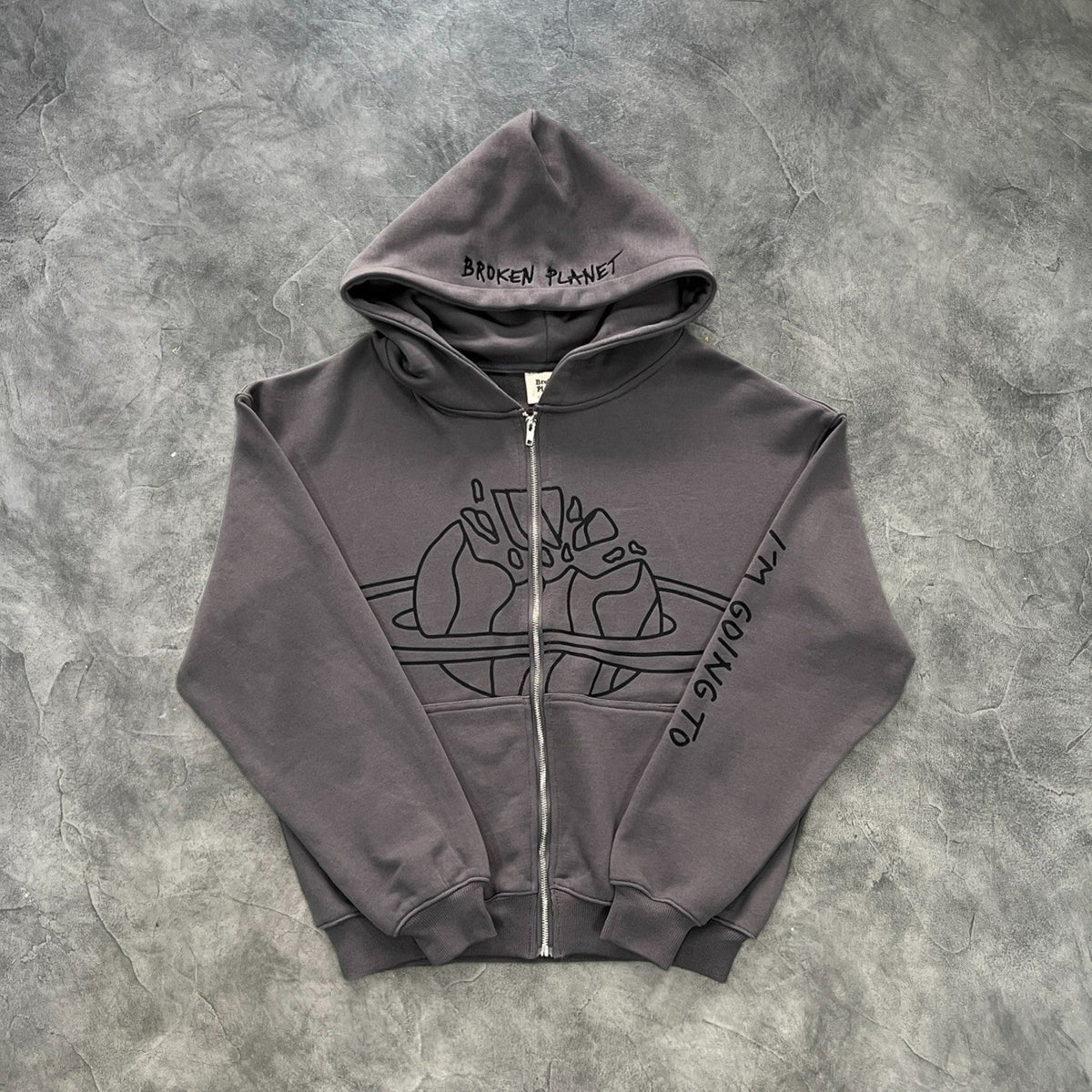 Broken Planet Black Print Zip-Up Hoodie
