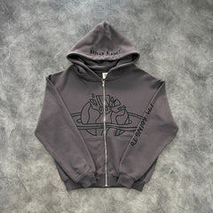 Broken Planet Black Print Zip-Up Hoodie