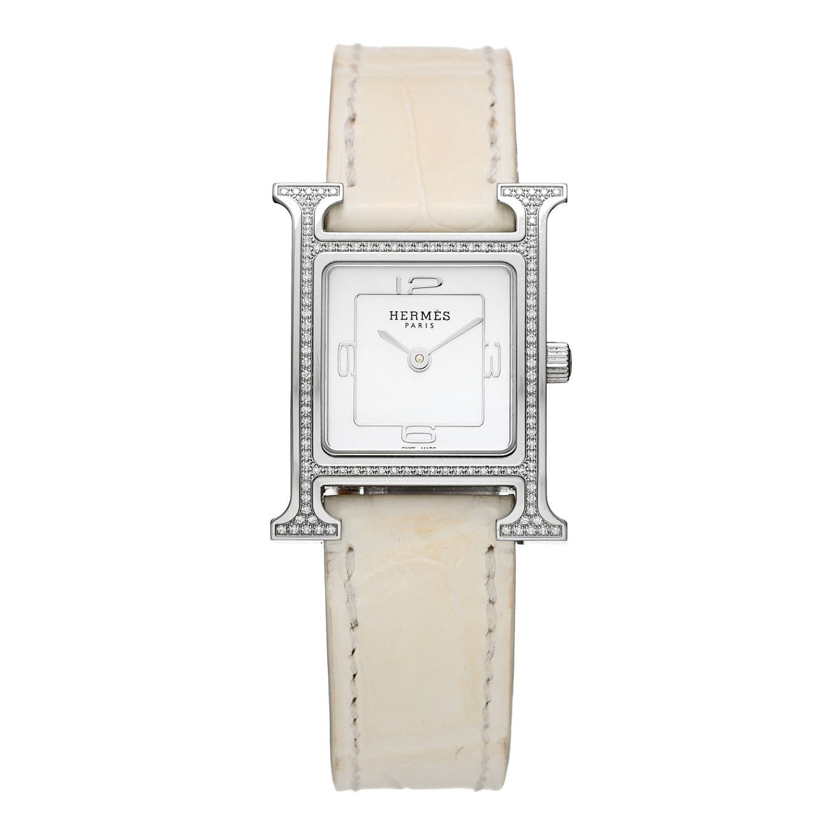 Stainless Steel Alligator Diamond Bezel Mother of Pearl 21mm Heure H Hour Quartz Watch Blanc