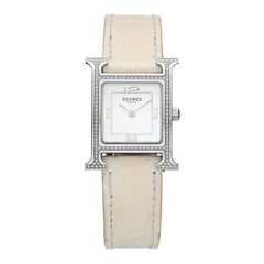 Stainless Steel Alligator Diamond Bezel Mother of Pearl 21mm Heure H Hour Quartz Watch Blanc