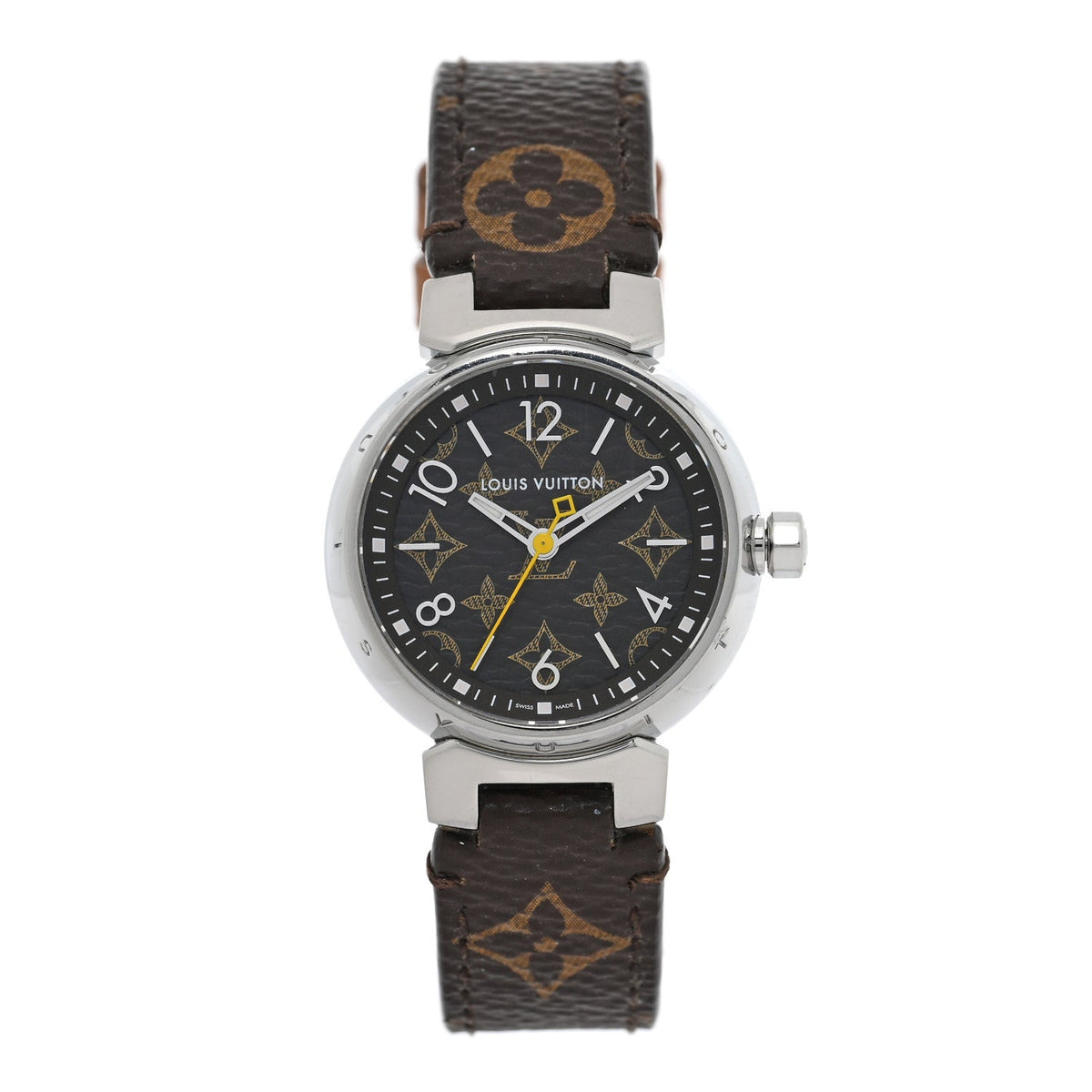 Stainless Steel Monogram 28mm Tambour Quartz Watch Brown