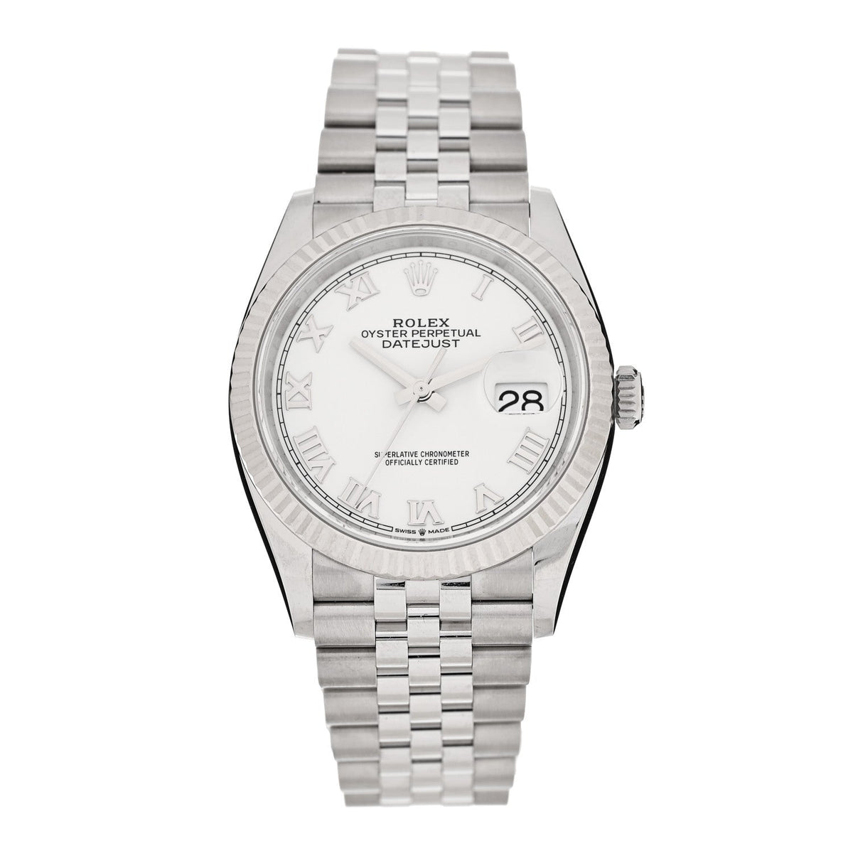Stainless Steel 18K White Gold 36mm Oyster Perpetual Datejust Watch White Roman 126234