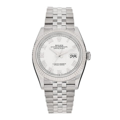Stainless Steel 18K White Gold 36mm Oyster Perpetual Datejust Watch White Roman 126234