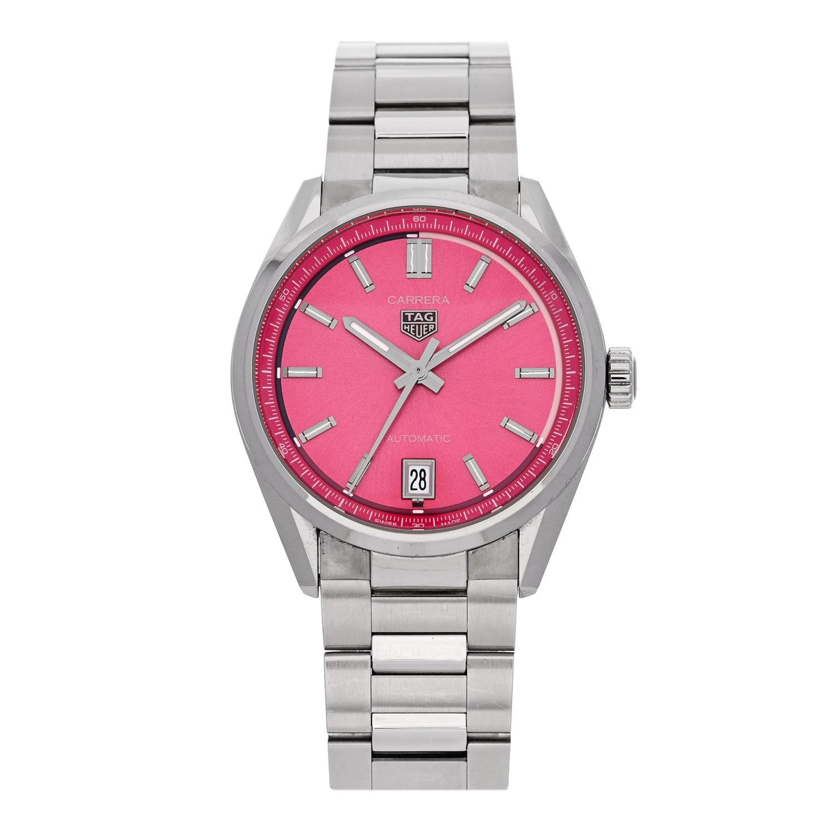 Stainless Steel 36mm Carrera Date Automatic Watch Pink WBN2313