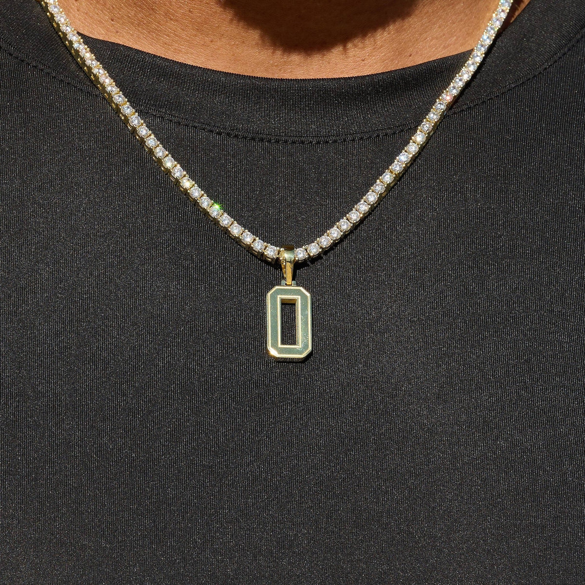 Micro Block Number Pendant in Yellow Gold