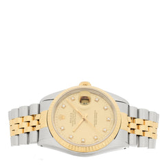Stainless Steel 18K Yellow Gold Diamond 36mm Oyster Perpetual Datejust Watch Champagne 16233
