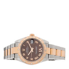 Stainless Steel 18K Everose Gold Diamond 31mm Oyster Perpetual Datejust Watch Chocolate Roman 178341