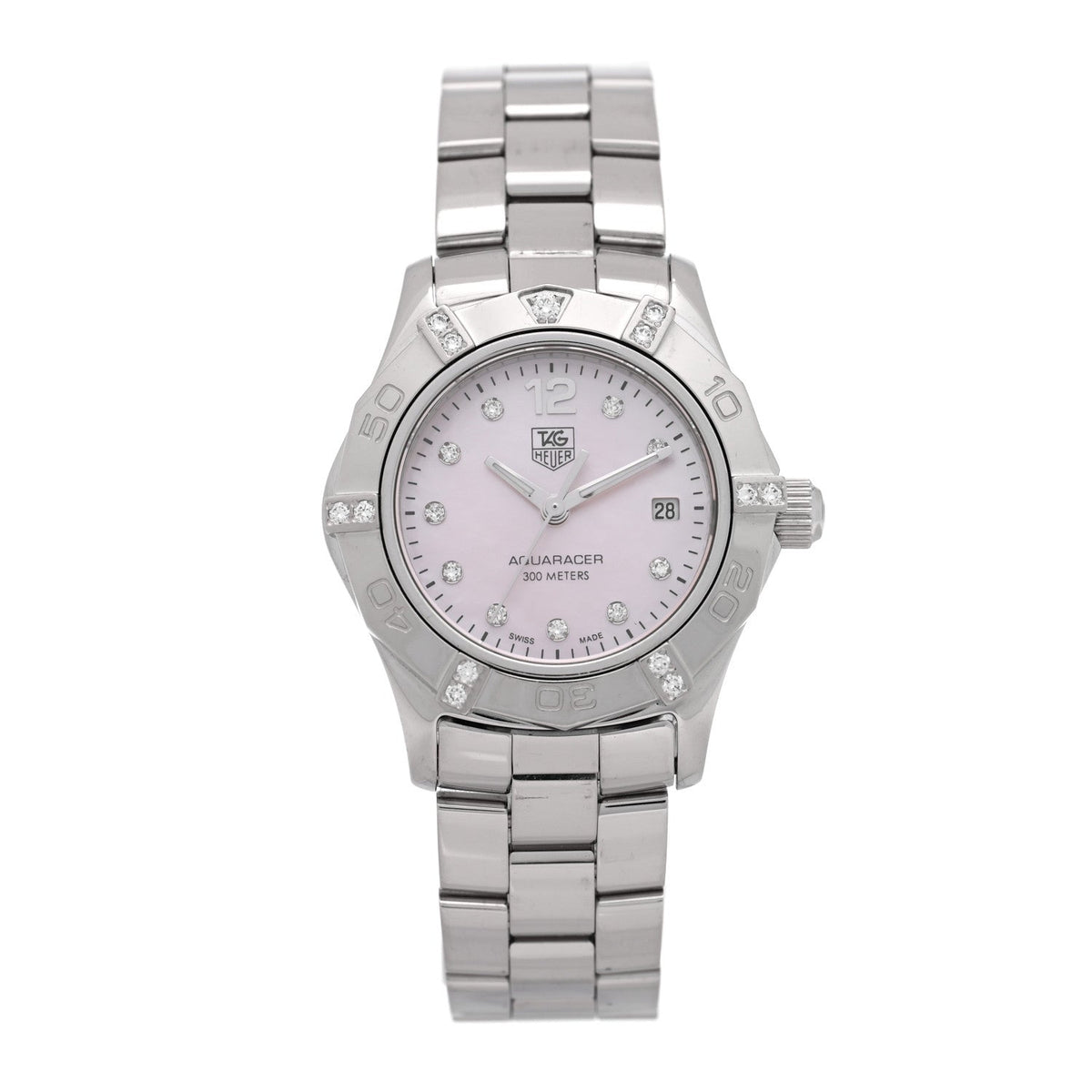 Stainless Steel Diamond Pink Mother of Pearl 27mm Aquaracer Lady Quartz Watch WAF141H