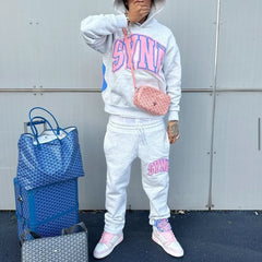 Syna Arched Printed Tracksuit Grey/Pink