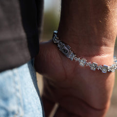 Diamond Square Cut Tennis Chain Bracelet in White Gold