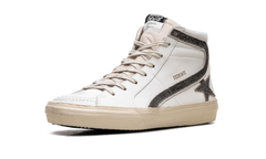 Slide LAB White leather with star and flash in brown suede GMF00115 F006459 10283