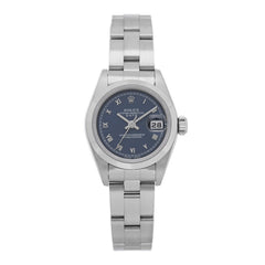 Stainless Steel 26mm Oyster Perpetual Date Watch Blue Roman 69160