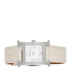 Stainless Steel Alligator Diamond Bezel Mother of Pearl 21mm Heure H Hour Quartz Watch Blanc