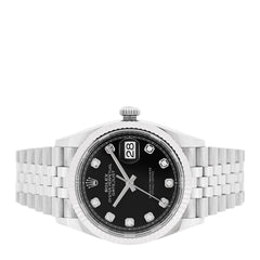 Stainless Steel 18K White Gold Diamond 36mm Oyster Perpetual Datejust Watch Black 126234