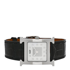 Stainless Steel Alligator Diamond Mother of Pearl 26mm Heure H Hour Quartz Watch Noir