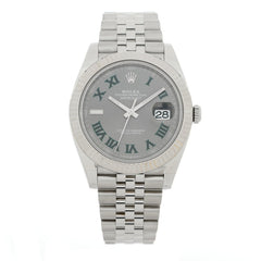 Stainless Steel 18K White Gold 41mm Oyster Perpetual Wimbledon Datejust Watch Slate 126334