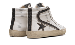 Slide LAB White leather with star and flash in brown suede GMF00115 F006459 10283