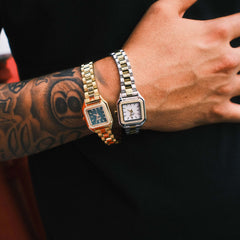 30MM Ethereal Iced Mother of Pearl Band Watch - White Gold/Gold