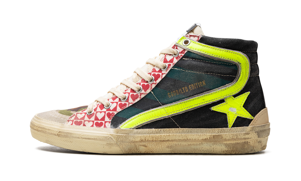 SLIDE CANVAS UPPER SUEDE AND GABARDINE TOE NYLON TONGUE LEATHER STAR AND WAVE BLACK GREEN ICE YELLOW GMF00508.F004407.50772