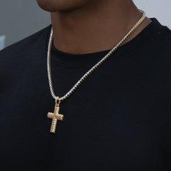 Iced Arrow Cross Pendant in Yellow Gold