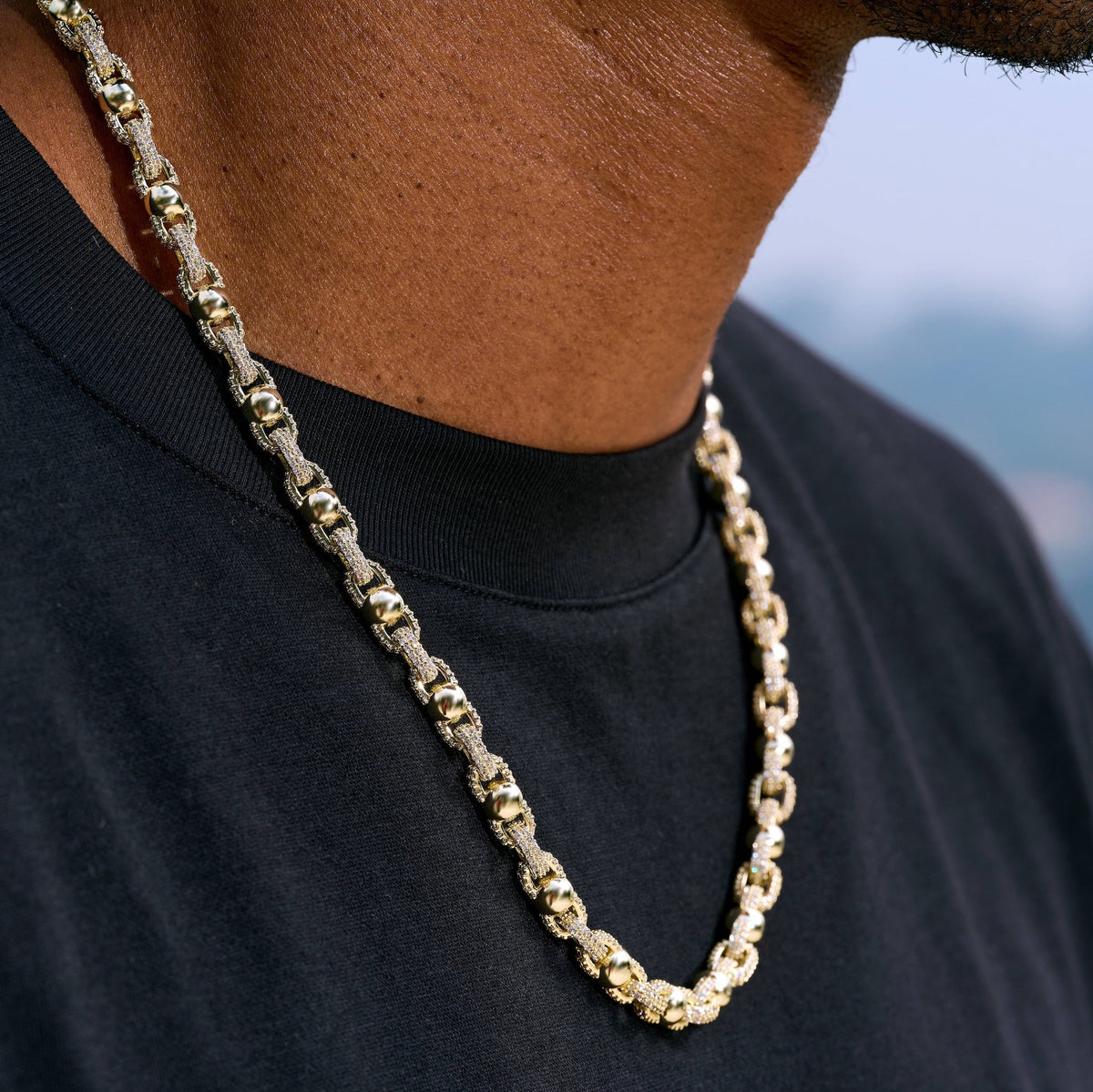 Iced Plain Ball Chain Necklace in Yellow Gold - 6mm