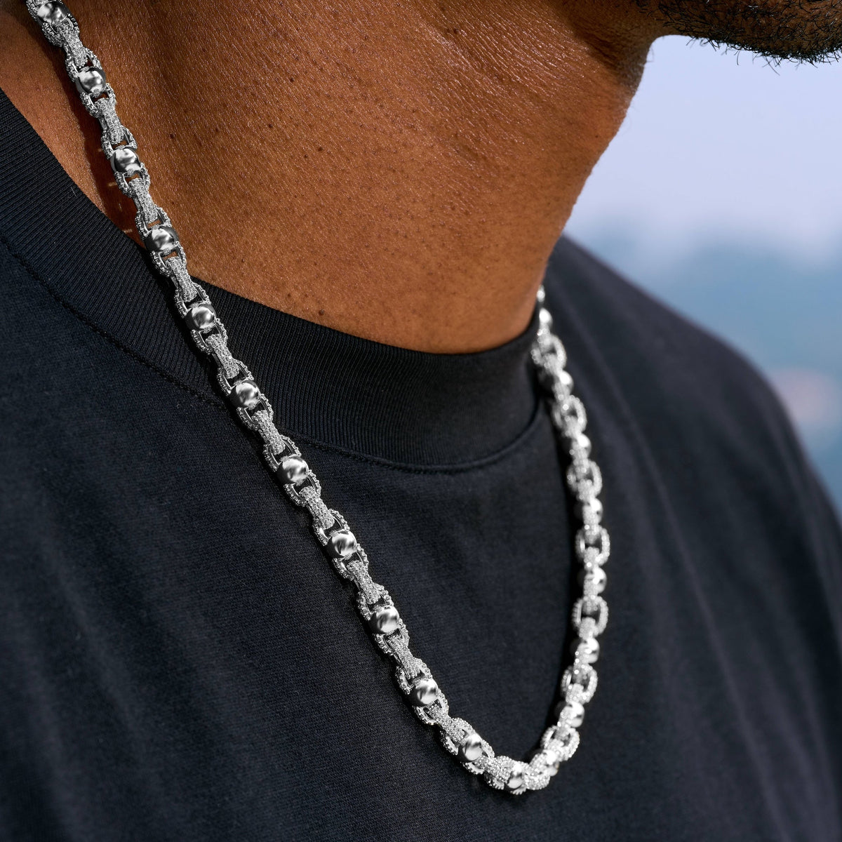 Iced Plain Ball Chain Necklace in White Gold - 6mm
