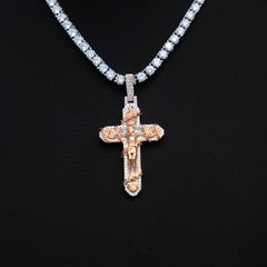 Large Diamond Rose Thorn Crucifix Pendant in White Gold